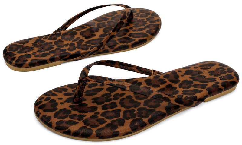 INMINPIN Flat Flip Flops with Arch Support for Women - Memory Foam Flats Summer Sandals 2025 - Ultra Comfort Vegan Leather Thong Sandals Summer Beach Slide,Leopard,9 Women - Image 4
