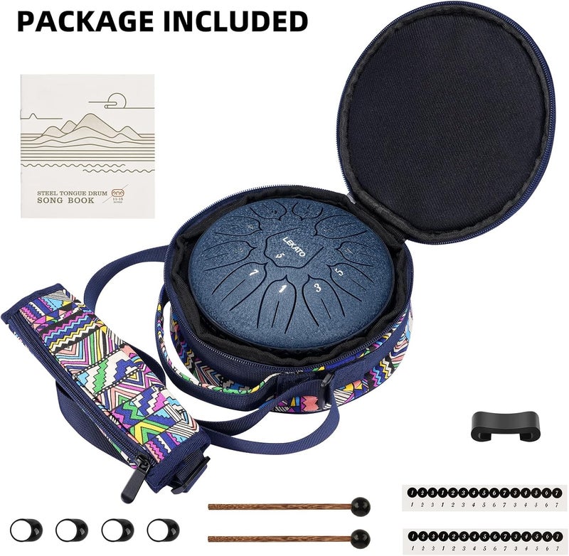 LEKATO Steel Drum 6 Inch 11 Notes With Carrying Bag, Steel Tongue Drum for Beginner Chime Percussion for Meditation Yoga Musical Education, Navy Blue - Image 4