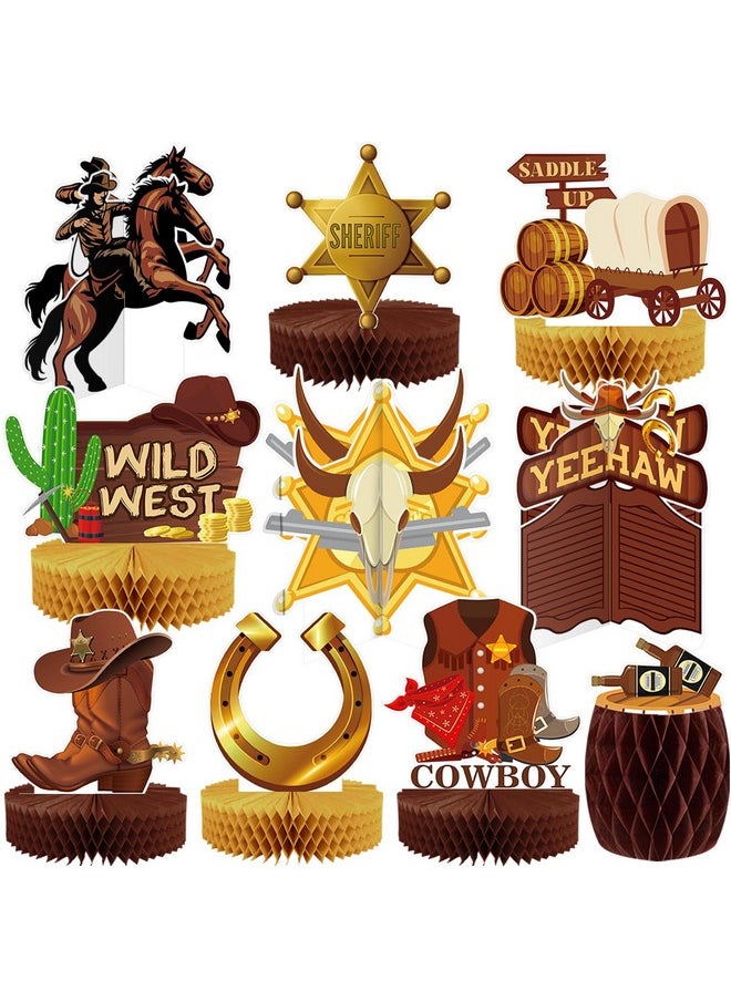 Bluegogo 10 Pcs Western Cowboy Honeycomb Centerpieces Wild West Party Decorations Western Centerpieces for Tables 3D Double Sided Stand Cards Rodeo Themed Party Decorations  - Image 1