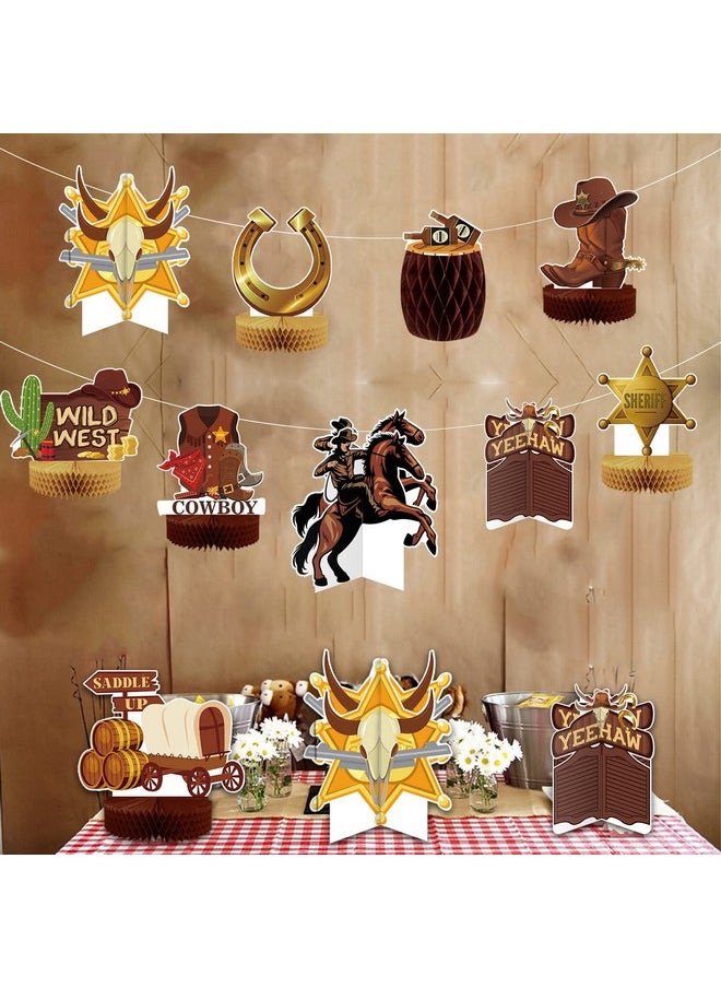 Bluegogo 10 Pcs Western Cowboy Honeycomb Centerpieces Wild West Party Decorations Western Centerpieces for Tables 3D Double Sided Stand Cards Rodeo Themed Party Decorations  - Image 5