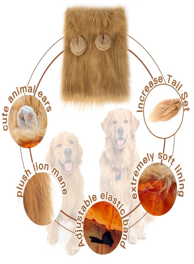 HOKABLE New Dog Costume Halloween Dog Costume Lion Mane for Medium and Large Dogs Realistic Lion Wig Dog Costume Supplement Lion Mane for Photoshoot Entertainment (Light Brown) Size S + Tail Set - Image 3