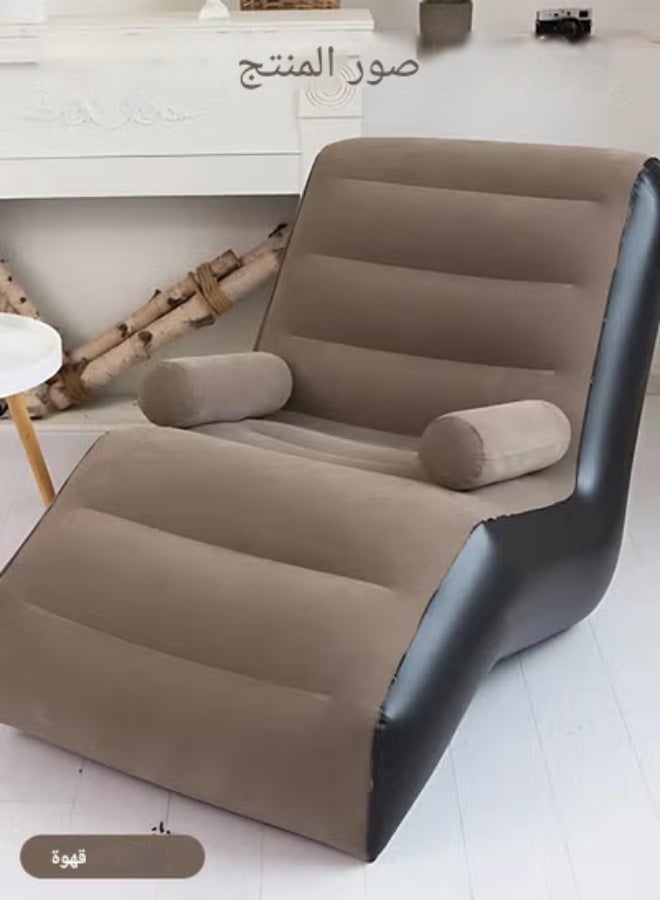 كرسي استراحة جديد بني الشكل S قابل للنفخ مع مساند للذراعين، مادة PVC كرسي استراحة الغداء + محمول بني الشكل S منزل قابل للنفخ للقيلولة - Image 5