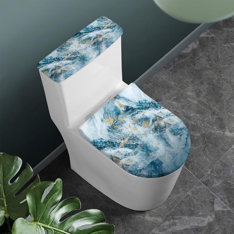 Vanideaoty Toilet Lid Cover and Toilet Tank Lid Cover 2 Piece 17 x 21 Winter Fits Most Tanks and Seats, Blue Marble - Image 2