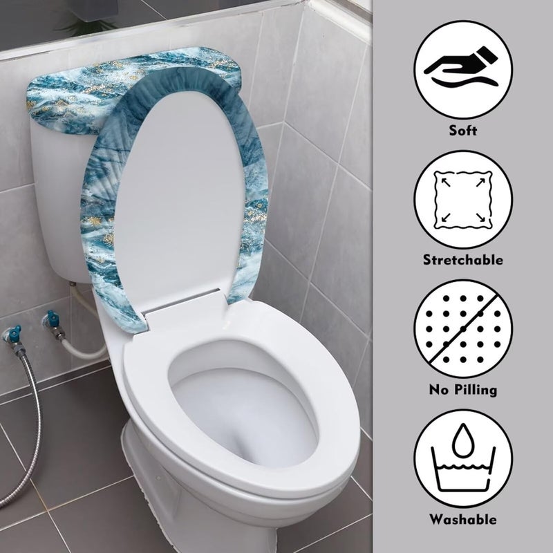 Vanideaoty Toilet Lid Cover and Toilet Tank Lid Cover 2 Piece 17 x 21 Winter Fits Most Tanks and Seats, Blue Marble - Image 3