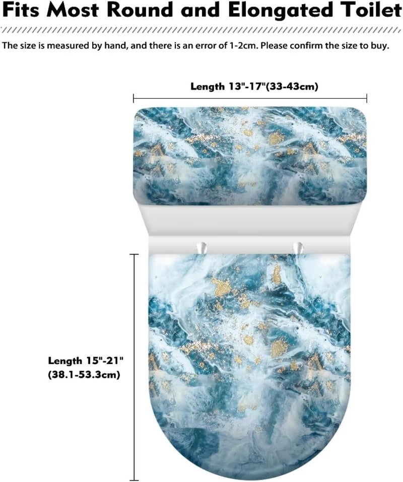 Vanideaoty Toilet Lid Cover and Toilet Tank Lid Cover 2 Piece 17 x 21 Winter Fits Most Tanks and Seats, Blue Marble - Image 5