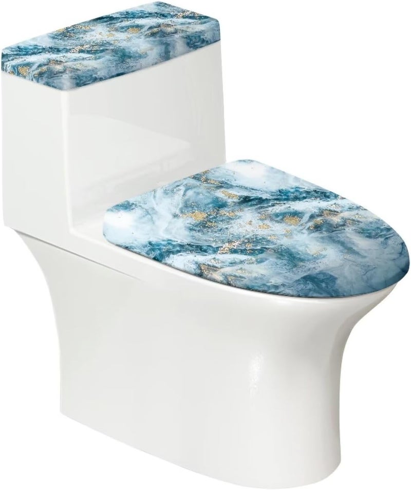 Vanideaoty Toilet Lid Cover and Toilet Tank Lid Cover 2 Piece 17 x 21 Winter Fits Most Tanks and Seats, Blue Marble - Image 1