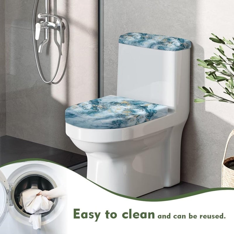 Vanideaoty Toilet Lid Cover and Toilet Tank Lid Cover 2 Piece 17 x 21 Winter Fits Most Tanks and Seats, Blue Marble - Image 4