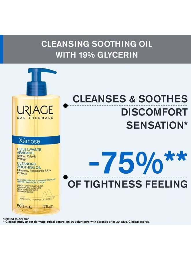 Uriage Xemose - Cleansing Soothing Oil - Face & Body Daily Cleanser that Brings Instant & Long-lasting Comfort to Very Dry Skin - Soap-free, Fragrance-free - 500ml - Image 3