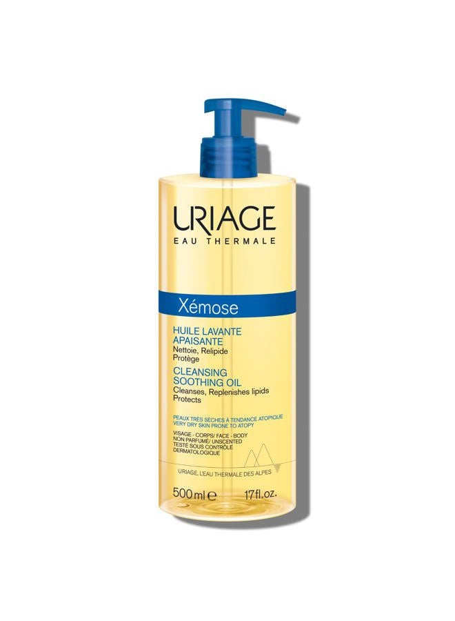 Uriage Xemose - Cleansing Soothing Oil - Face & Body Daily Cleanser that Brings Instant & Long-lasting Comfort to Very Dry Skin - Soap-free, Fragrance-free - 500ml - Image 1