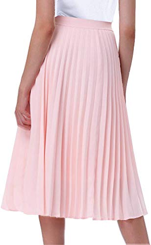 GOLDSTITCH Women's High Waist Pleated Skirt A line Swing Midi Skirt Pink - Image 3