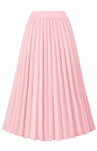 GOLDSTITCH Women's High Waist Pleated Skirt A line Swing Midi Skirt Pink - Image 5