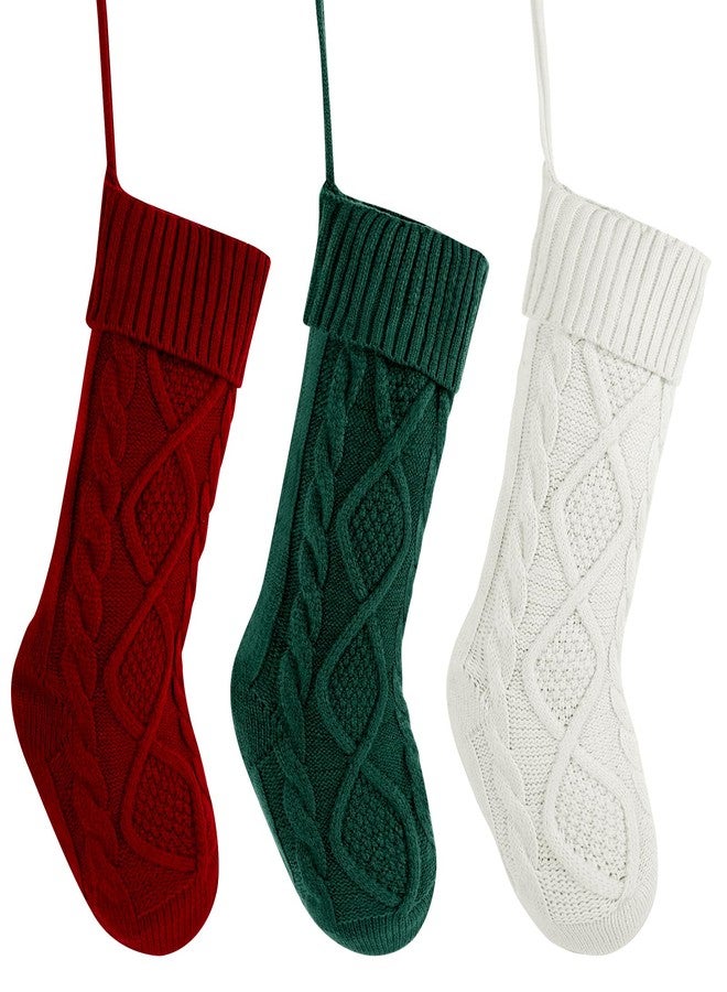 YMSZ Christmas Stockings, 18 inch Large Knit Christmas Stocking, 3 Pack Hanging Xmas Stockings for Family Christmas Decorations - Image 1