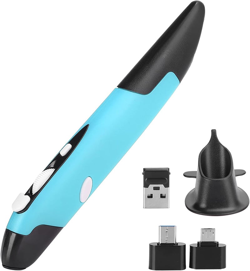 Blue USB Pen Mouse 2 4g Rechargeable Ergonomic Pocket Mouse for Laptop Notebook Computer - Image 1