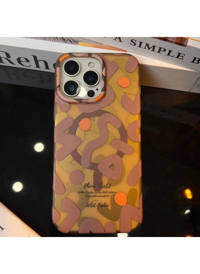 PAIKA For Iphone 16Promax Magnetic Phone Case Graffiti Frosted For Iphone 15 Metal Button 14 Case-Color:Graffiti Magnetic-coffee-Applicable Models:For Iphone 14PROMAX