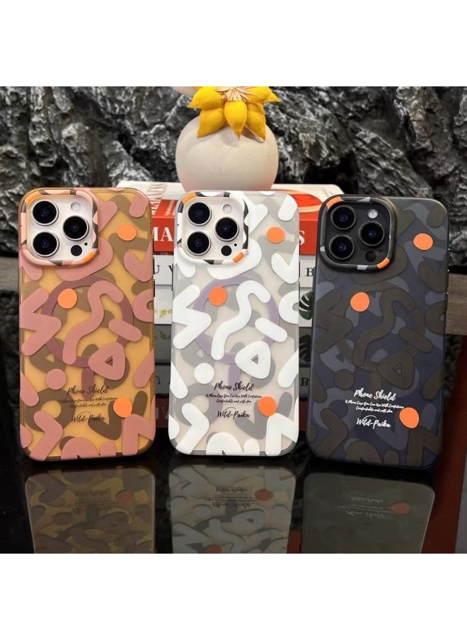 PAIKA For Iphone 16Promax Magnetic Phone Case Graffiti Frosted For Iphone 15 Metal Button 14 Case-Color:Graffiti Magnetic-coffee-Applicable Models:For Iphone 14PROMAX