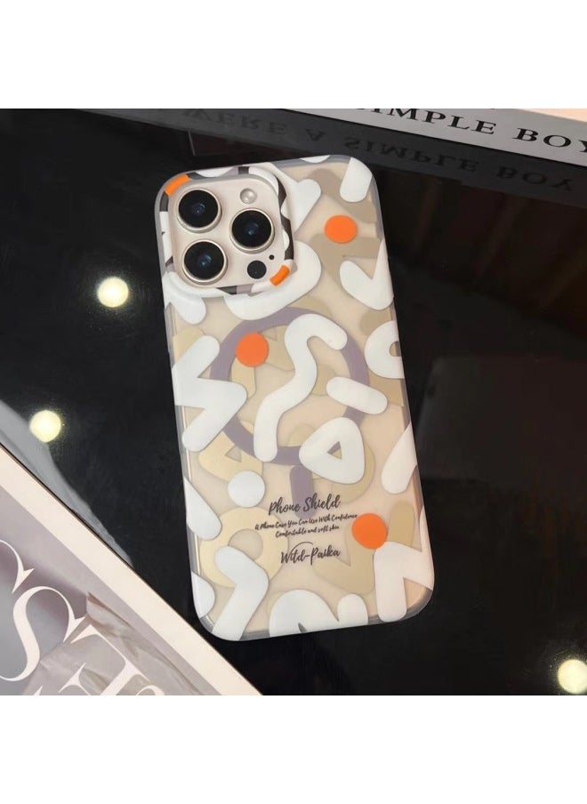 PAIKA For Iphone 16Promax Magnetic Phone Case Graffiti Frosted For Iphone 15 Metal Button 14 Case-Color:Graffiti Magnetic-coffee-Applicable Models:For Iphone 14PROMAX