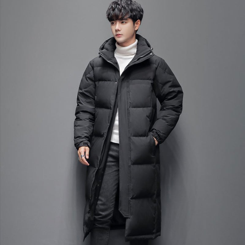 Down Jacket Men'S And Women'S Winter Korean-Style Loose Simple Long Knee-Length Hat Thickened Warm Couple'S Fashionable Jacket - Image 1