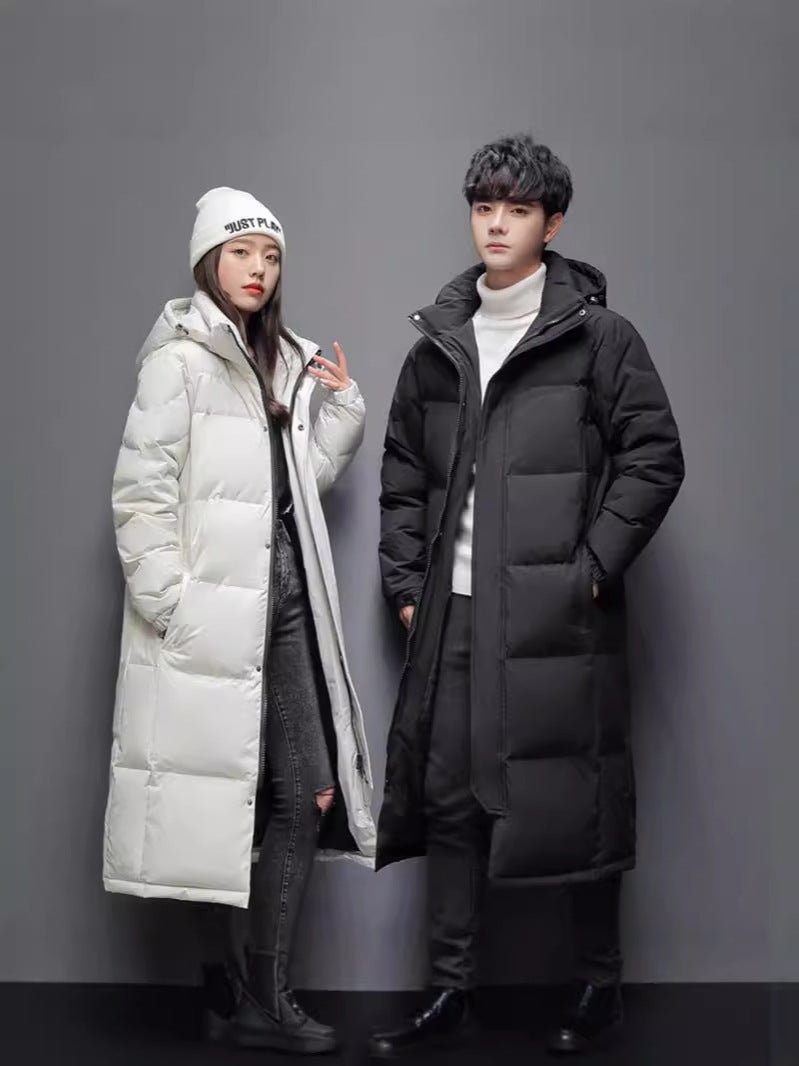 Down Jacket Men'S And Women'S Winter Korean-Style Loose Simple Long Knee-Length Hat Thickened Warm Couple'S Fashionable Jacket - Image 2