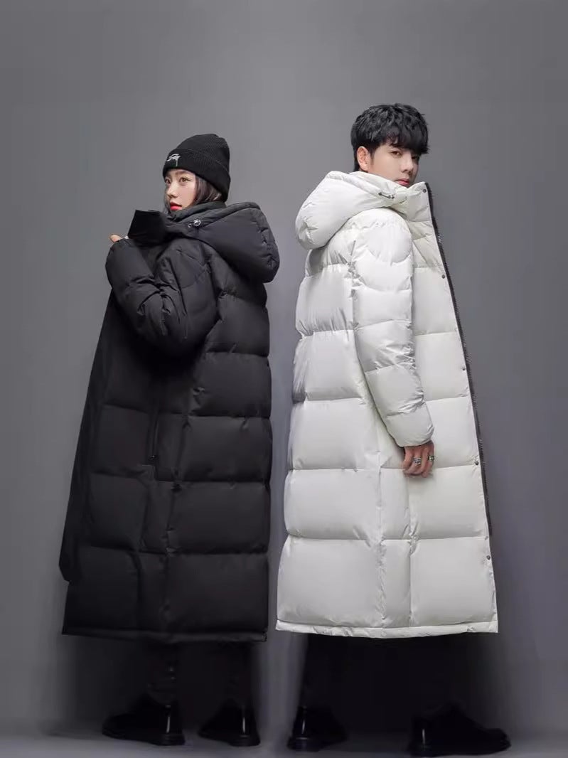 Down Jacket Men'S And Women'S Winter Korean-Style Loose Simple Long Knee-Length Hat Thickened Warm Couple'S Fashionable Jacket - Image 3