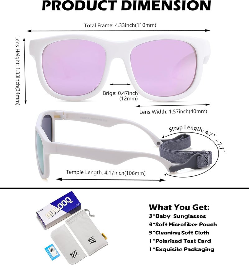 NULOOQ Flexible Polarized Baby Sunglasses with Adjustable Strap for Toddler Newborn Infant Age 0-24 Months - Image 3