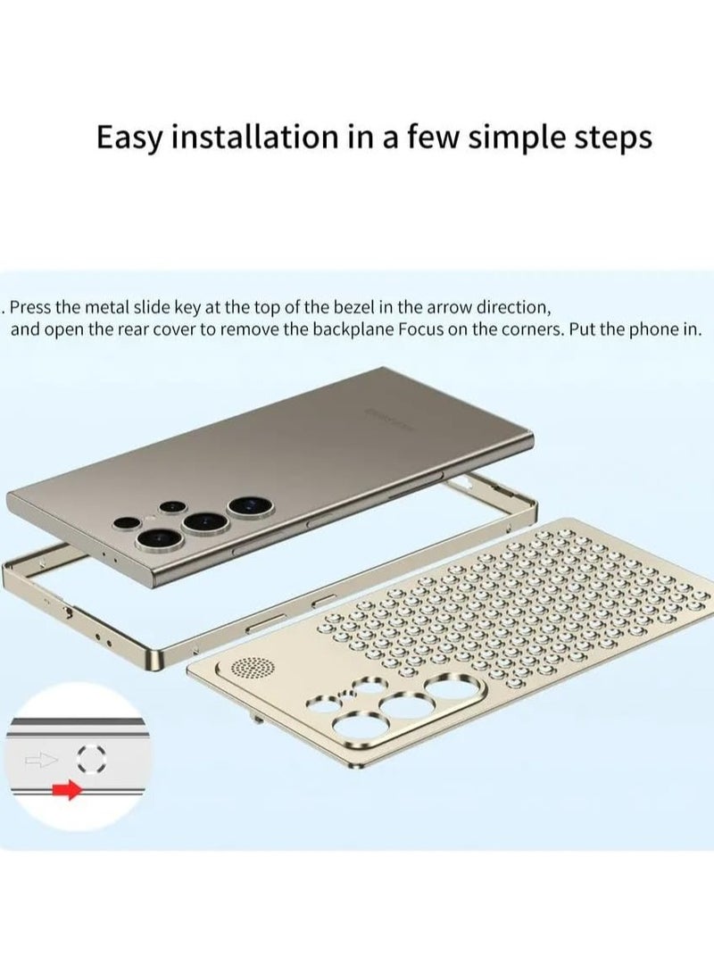 General Case Compatible with Samsung Galaxy S24 Ultra Case, Luxury Honeycomb Heat Dissipation Aluminum Frame Metal Cover for Samsung Galaxy S24 Ultra  - Image 3