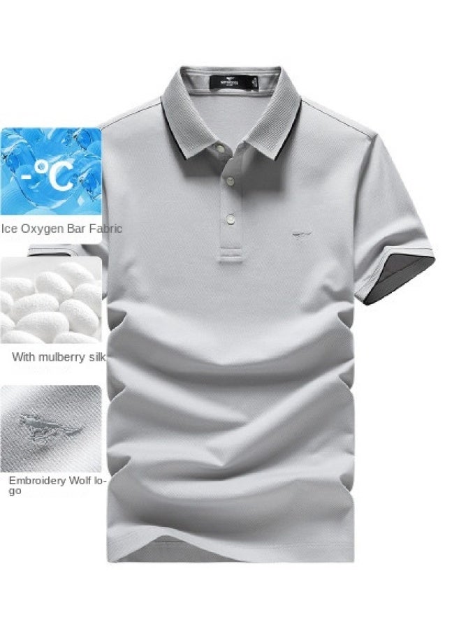 سيبتولفز 【ice Oxygen Bar With Mulberry Silk】قماس بولو قصير الأكمام صيفي عادي بلون واحد - Image 1