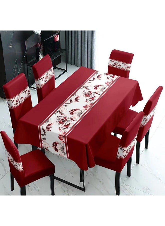 Styleys - Styleys Dining Chair Cover with Table Covers for Kitchen Waterproof Dining Table Cloth (1 Table Cover + 4 Chair Cover, Floral Wine, K722) - Image 1
