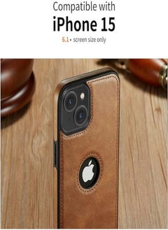 ESCASE iPhone 15 Case, Vegan Leather Protective Case for iPhone 15 6.1", Luxury, Elegant and Beautiful Design Cover, Non-Slip Vintage Looking Perfect Stitching Leather Case-Brown  - Image 2