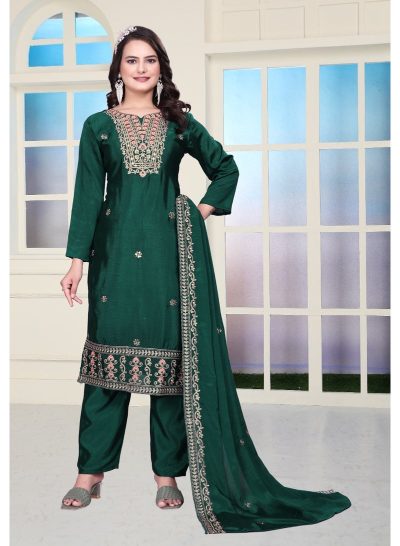 Super Asian Graceful Chinnon Embroidered Long Top Set with Pants & Dupatta – Coding Sequin Work | Fully Stitched - Image 3