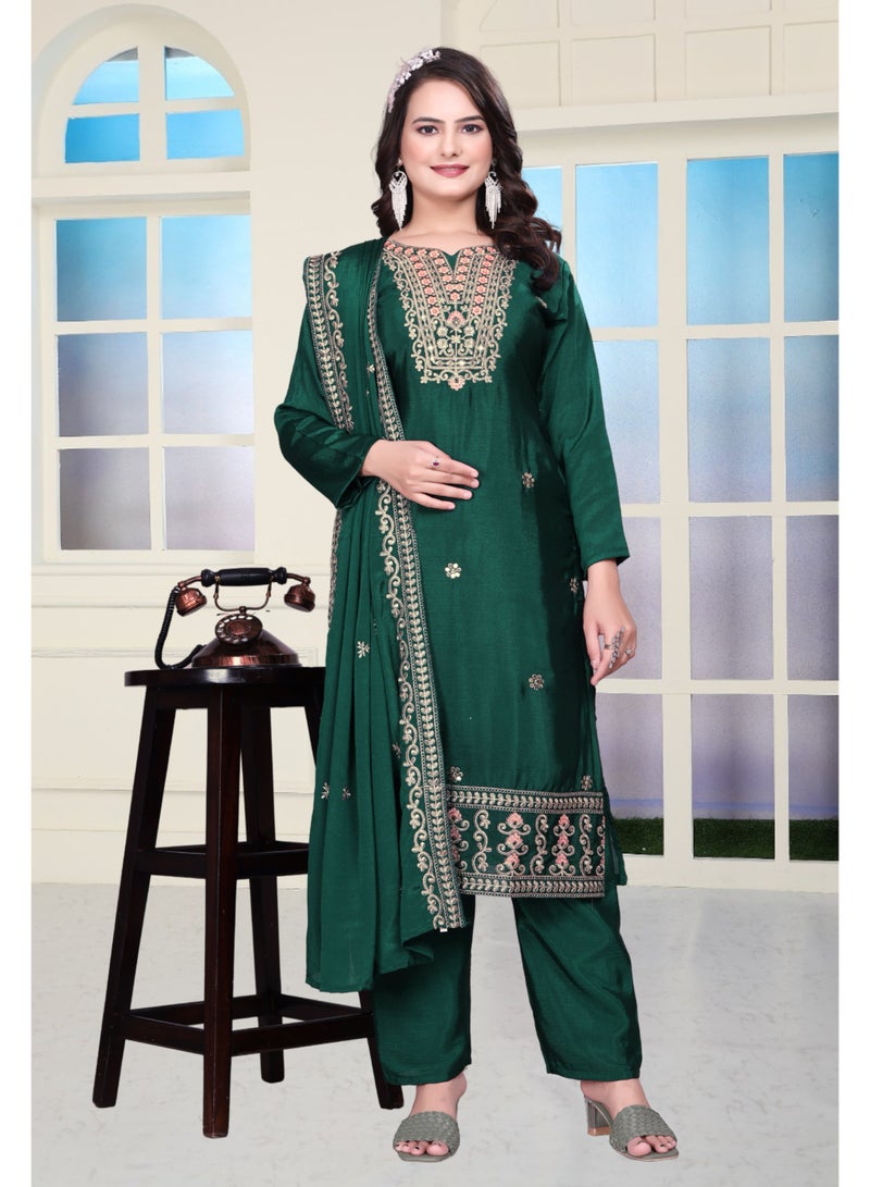 Super Asian Graceful Chinnon Embroidered Long Top Set with Pants & Dupatta – Coding Sequin Work | Fully Stitched - Image 2