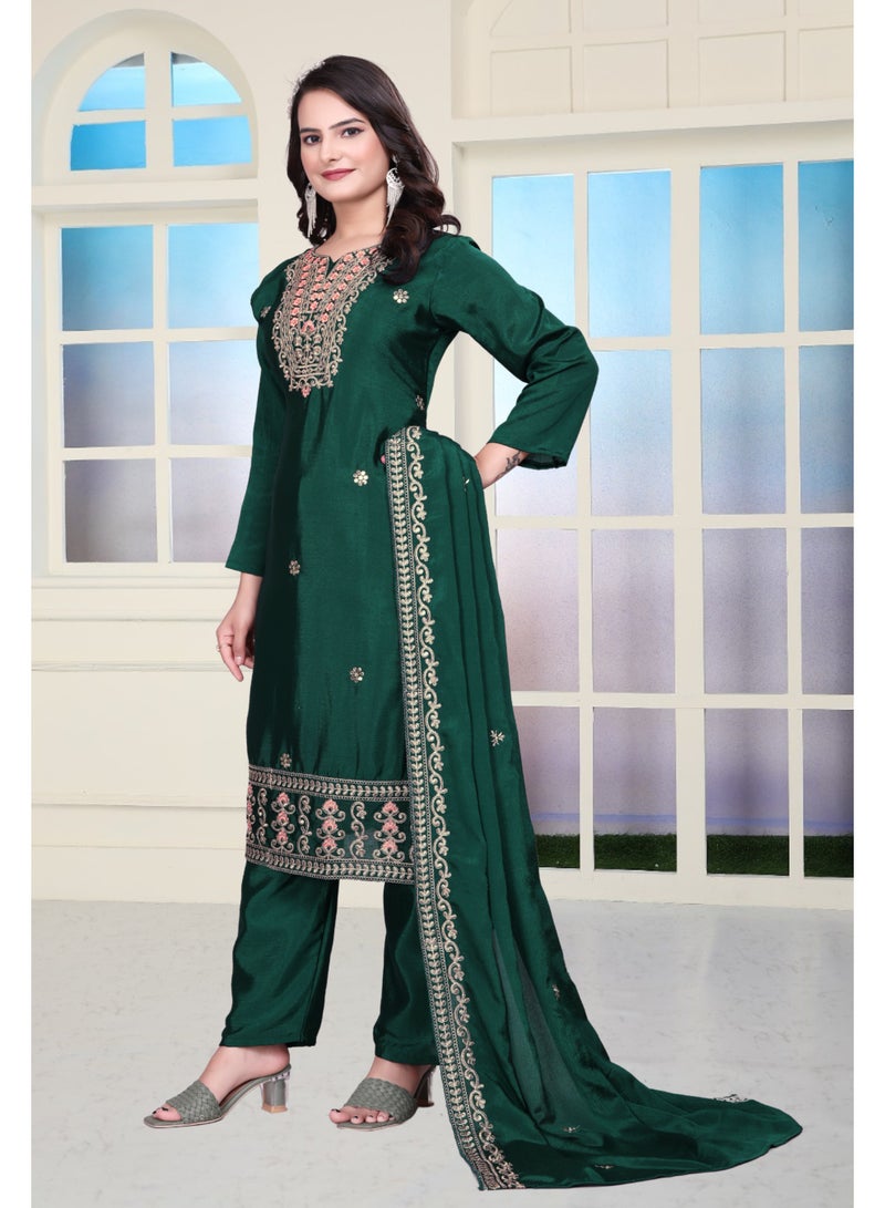 Super Asian Graceful Chinnon Embroidered Long Top Set with Pants & Dupatta – Coding Sequin Work | Fully Stitched - Image 4