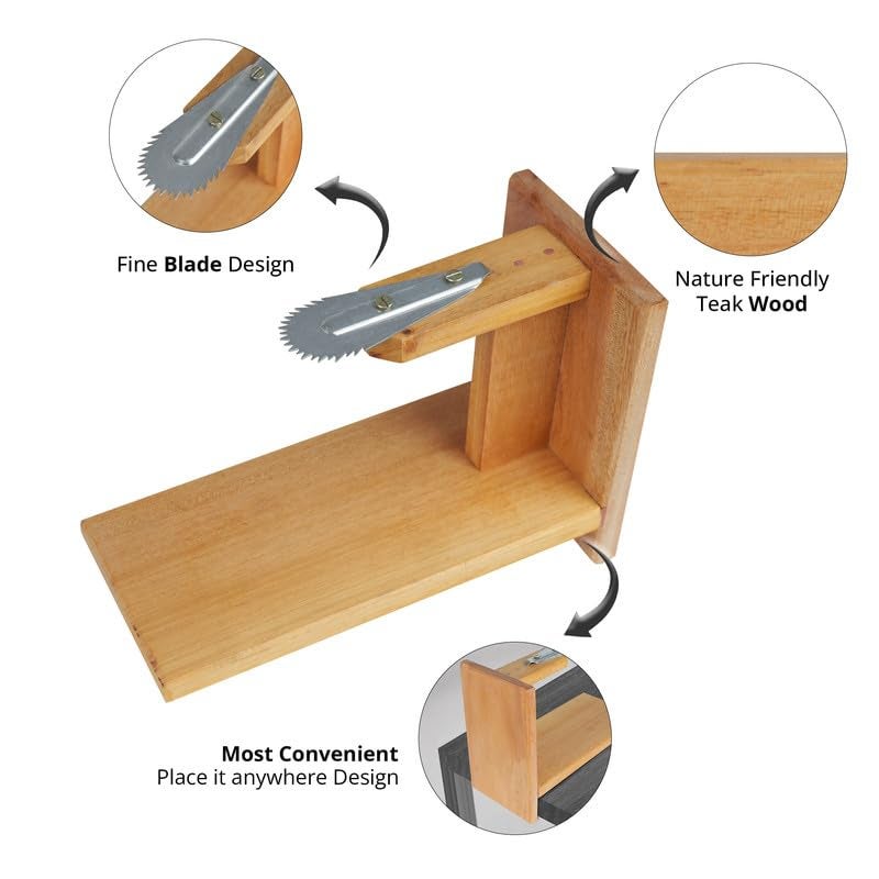 iBELL Coconut Scraper Chirava with Place-It-Anywhere Design, Premium Wooden Body and Stainless Steel Blade (27 x 19 x 12.3 cm) - Image 4
