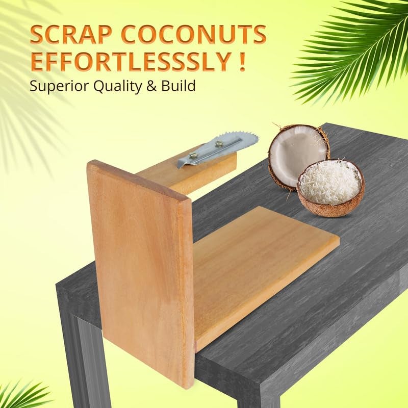 iBELL Coconut Scraper Chirava with Place-It-Anywhere Design, Premium Wooden Body and Stainless Steel Blade (27 x 19 x 12.3 cm) - Image 3