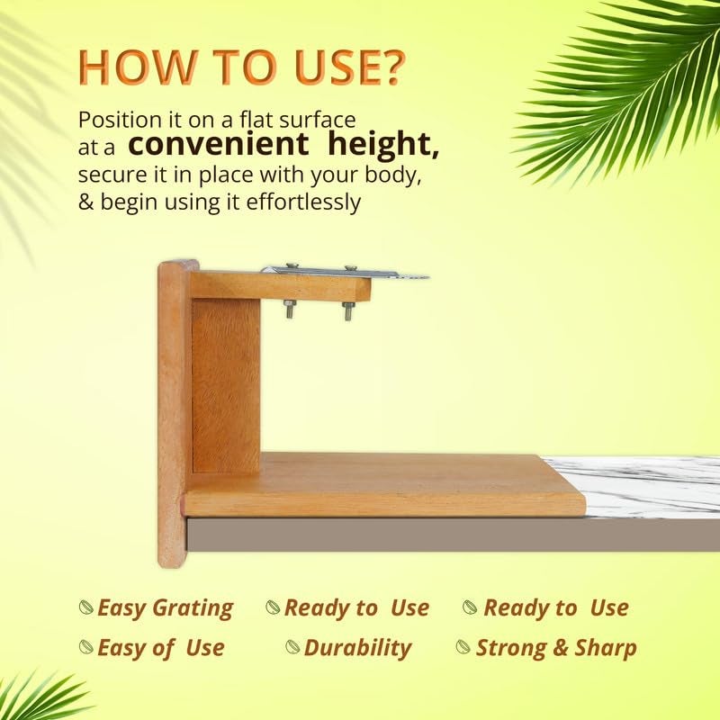 iBELL Coconut Scraper Chirava with Place-It-Anywhere Design, Premium Wooden Body and Stainless Steel Blade (27 x 19 x 12.3 cm) - Image 2