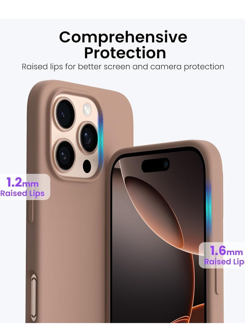 Compatible with  iPhone 16 Pro Max 6.9", Case  Slim Liquid Silicone 3 Layers Soft Gel Rubber Shockproof Protective Case with Anti-Scratch Microfiber Lining-Light Brown