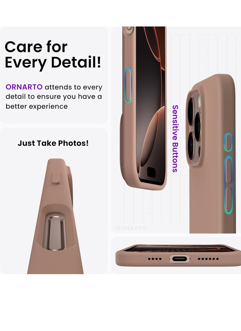 Compatible with  iPhone 16 Pro Max 6.9", Case  Slim Liquid Silicone 3 Layers Soft Gel Rubber Shockproof Protective Case with Anti-Scratch Microfiber Lining-Light Brown