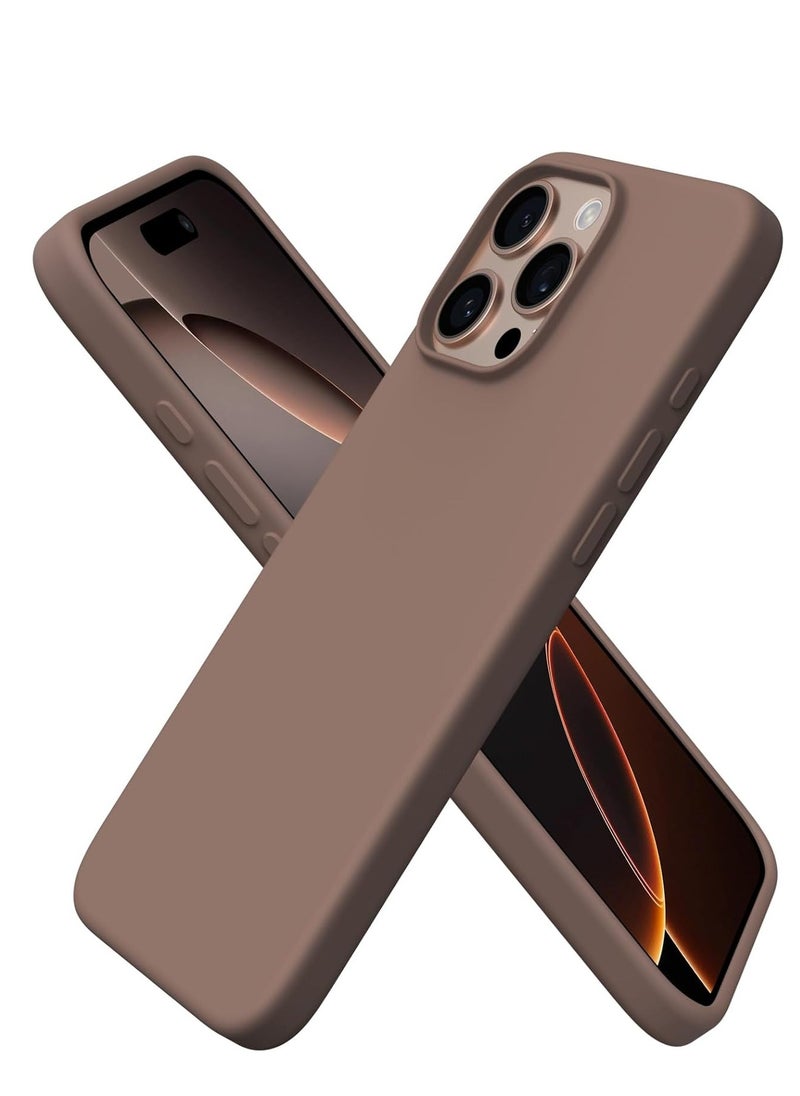 Compatible with  iPhone 16 Pro Max 6.9", Case  Slim Liquid Silicone 3 Layers Soft Gel Rubber Shockproof Protective Case with Anti-Scratch Microfiber Lining-Light Brown