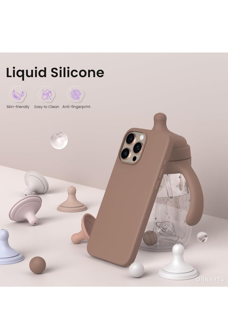 Compatible with  iPhone 16 Pro Max 6.9", Case  Slim Liquid Silicone 3 Layers Soft Gel Rubber Shockproof Protective Case with Anti-Scratch Microfiber Lining-Light Brown