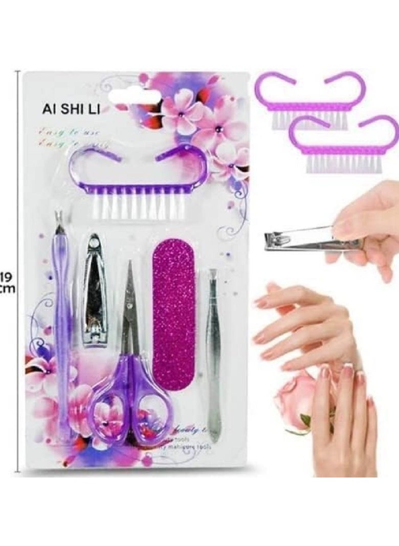 Generic 6pcs Women Manicure Pedicure Set Stainless Steel Nail Care Set Nail Brush Scissors Nail Polish Cuticle Remover Tweezers Multi Color  - Image 2
