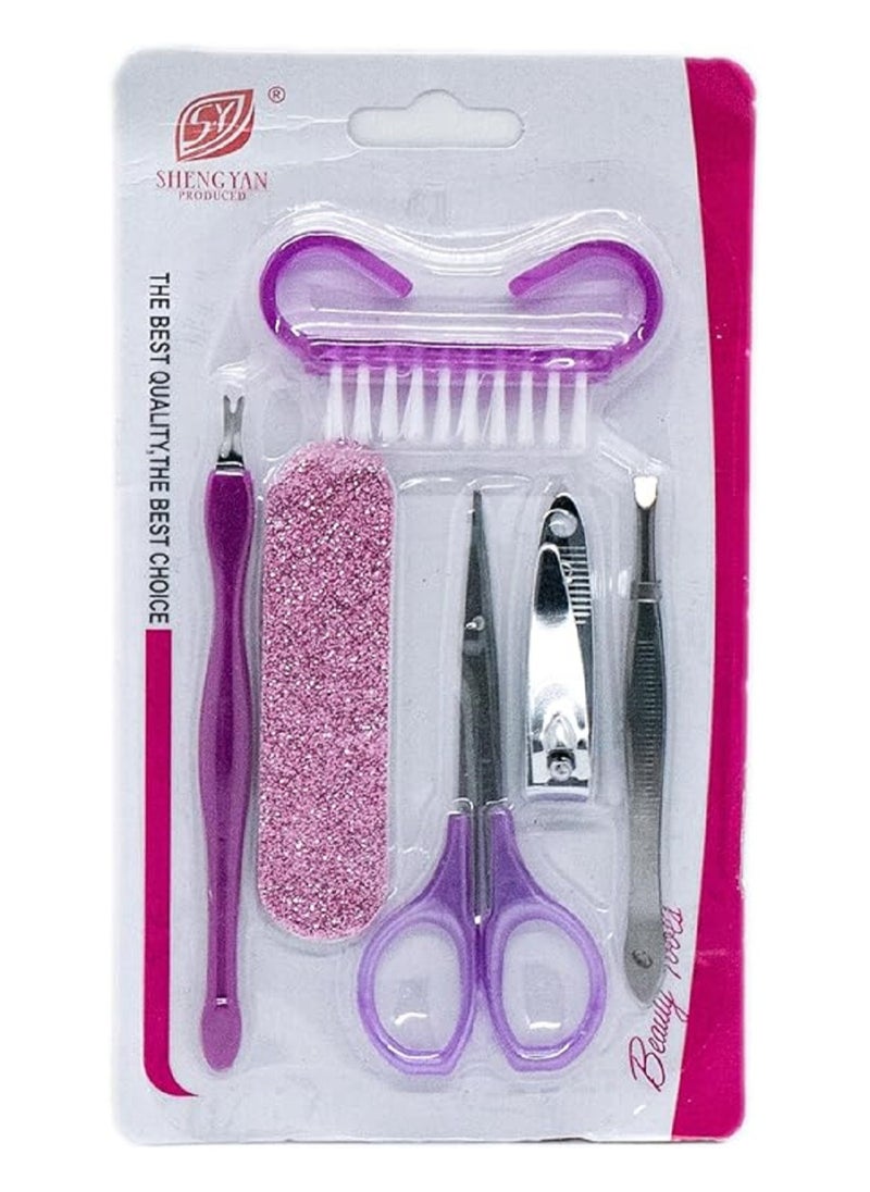 Generic 6pcs Women Manicure Pedicure Set Stainless Steel Nail Care Set Nail Brush Scissors Nail Polish Cuticle Remover Tweezers Multi Color  - Image 3