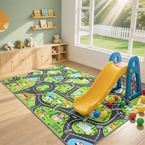 B BENRON Kids Car Play Rugs - 36"x60" Learning and Fun City Road Map Play Mat for Playing with Cars Trucks, Non-Slip Playmat for Nursery, Playroom Bedroom and Classroom, Machine Washable - Image 3