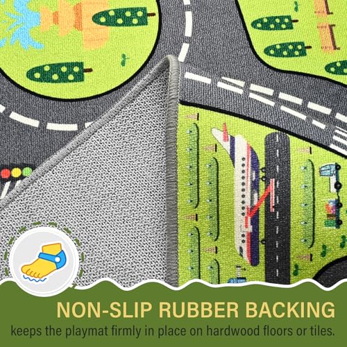 B BENRON Kids Car Play Rugs - 36"x60" Learning and Fun City Road Map Play Mat for Playing with Cars Trucks, Non-Slip Playmat for Nursery, Playroom Bedroom and Classroom, Machine Washable - Image 4