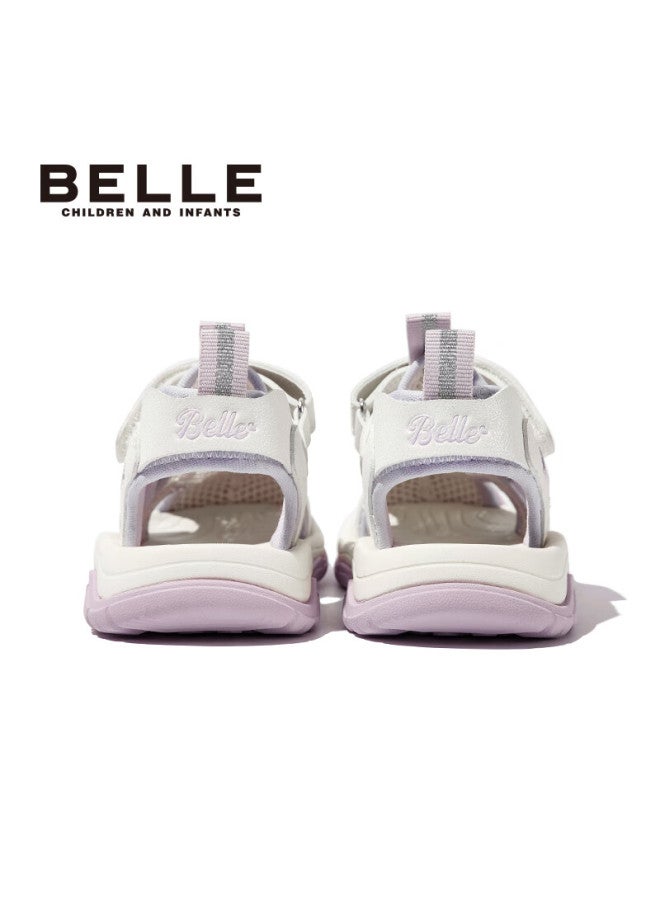 Belle Kids Sandals Summer Girls Closed-toe Sports Beach Shoes Princess Soft Sole Toddler Shoes Purple Size 30 - Image 4