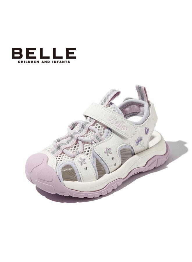 Belle Kids Sandals Summer Girls Closed-toe Sports Beach Shoes Princess Soft Sole Toddler Shoes Purple Size 30 - Image 2