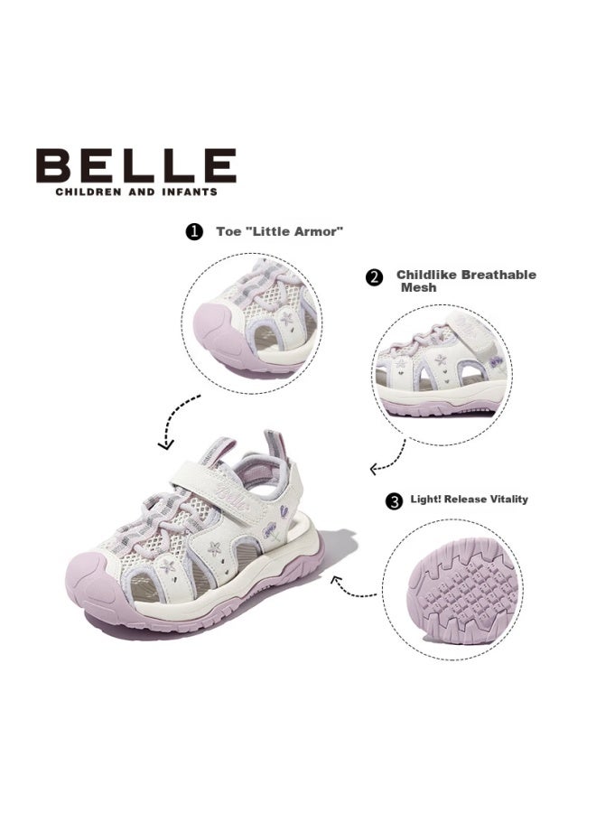 Belle Kids Sandals Summer Girls Closed-toe Sports Beach Shoes Princess Soft Sole Toddler Shoes Purple Size 30 - Image 1