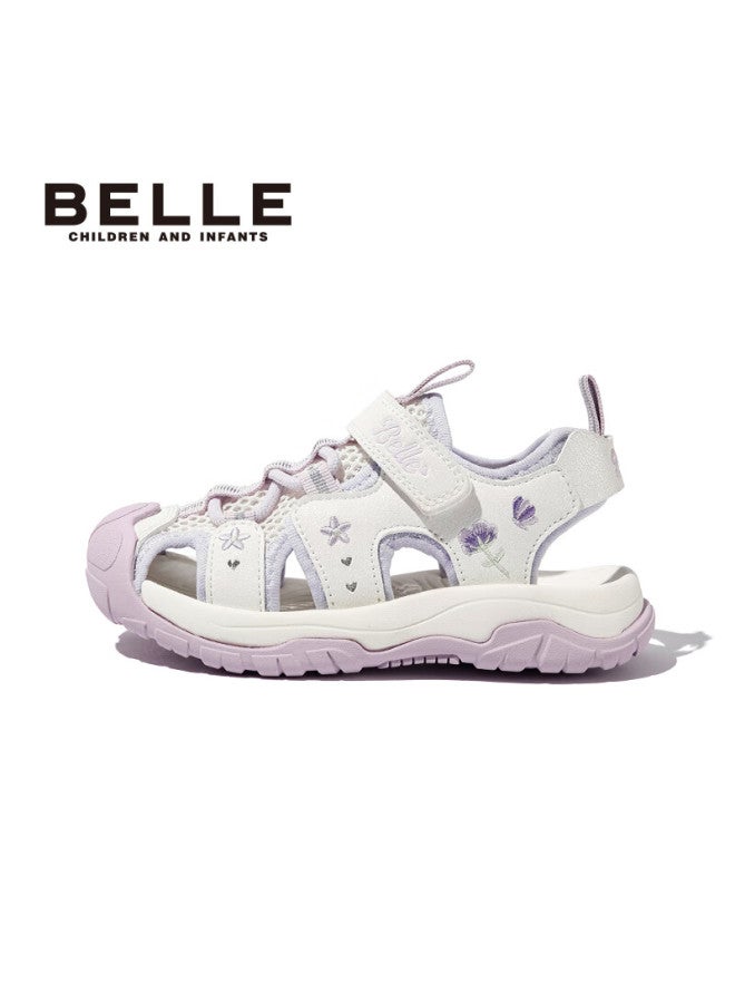 Belle Kids Sandals Summer Girls Closed-toe Sports Beach Shoes Princess Soft Sole Toddler Shoes Purple Size 30 - Image 5