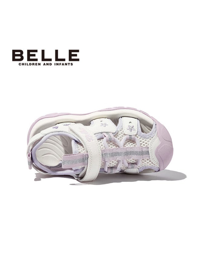 Belle Kids Sandals Summer Girls Closed-toe Sports Beach Shoes Princess Soft Sole Toddler Shoes Purple Size 30 - Image 3