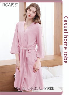 roaiss Women and Men Waffle Kimono Bathrobe Cotton Sleepwear Spa Robe Nightwear Nightgown Women Water Bathrobe Bridesmaid Robes Unisex Dressing Gown Autumn Robe  - Image 1