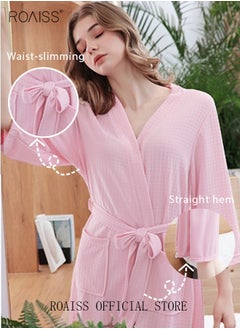 roaiss Women and Men Waffle Kimono Bathrobe Cotton Sleepwear Spa Robe Nightwear Nightgown Women Water Bathrobe Bridesmaid Robes Unisex Dressing Gown Autumn Robe  - Image 3