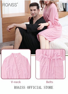 roaiss Women and Men Waffle Kimono Bathrobe Cotton Sleepwear Spa Robe Nightwear Nightgown Women Water Bathrobe Bridesmaid Robes Unisex Dressing Gown Autumn Robe  - Image 4